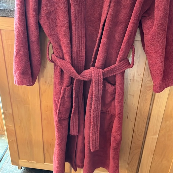 Chakir Turkish Linens BURGUNDY Bath Robe TERRY CLOTH long BELT front pockets LRG - Picture 11 of 13